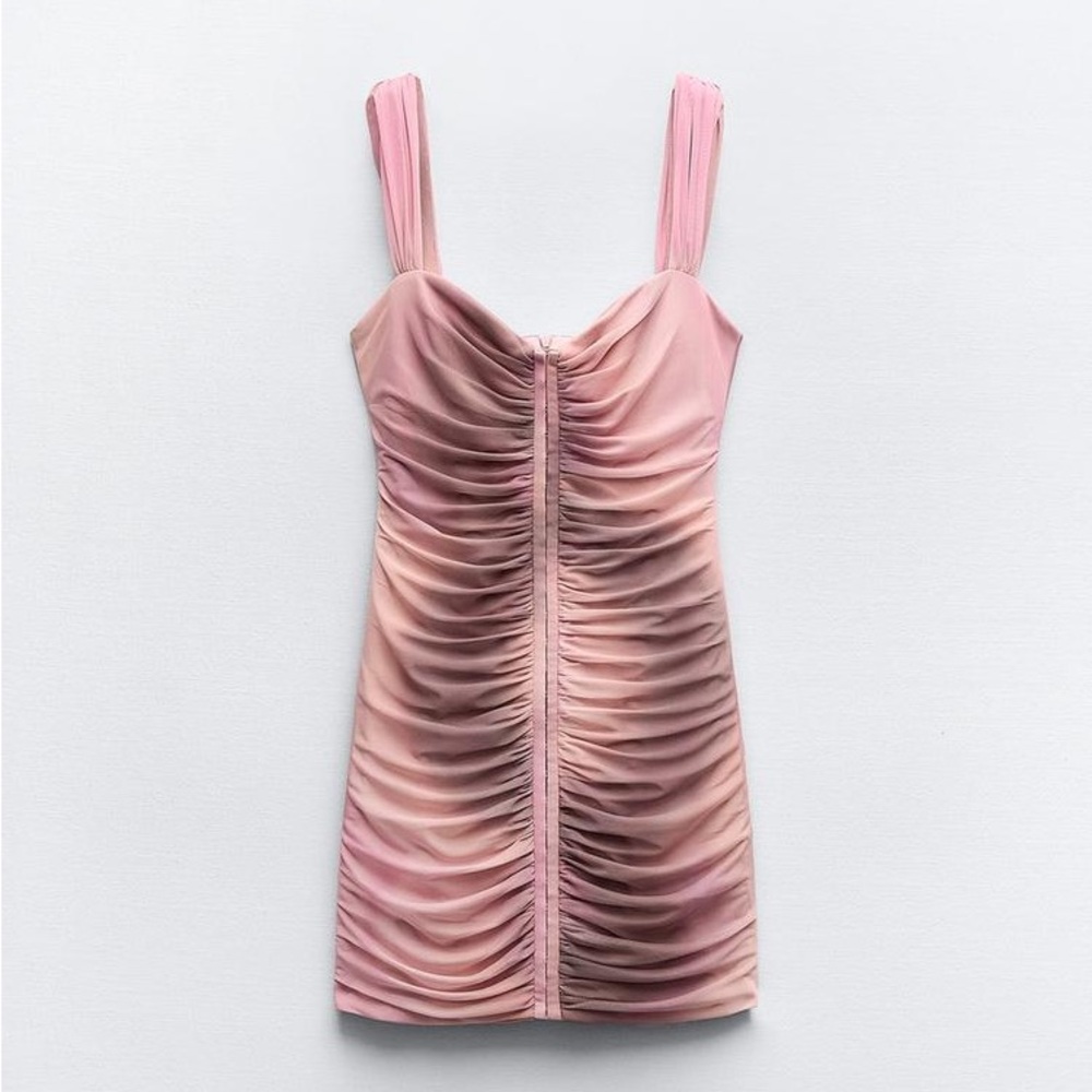 Zara Pink Ruched Bodycon Mini Dress Sweetheart Neckline